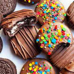 Assorted chocolate truffles topped with colorful candy pieces