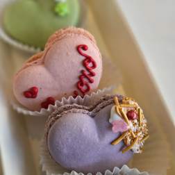Heart-shaped macarons in a gift box