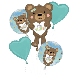 Cluster of teddy bear balloons with heart-shaped balloons