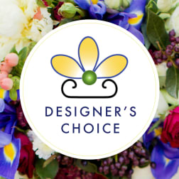 Designer’s Choice label over a colorful mixed flower background