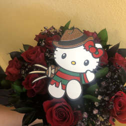 Red rose bouquet with a Hello Kitty topper