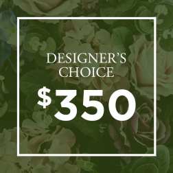 Designer’s choice floral arrangement graphic with $350 text