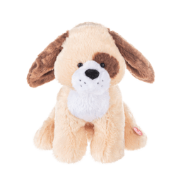 Plush dog toy with floppy brown ears and a white muzzle