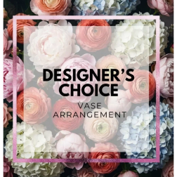 Designer’s choice vase arrangement with pastel flowers and hydrangeas