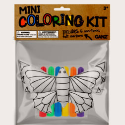 Packaged mini coloring kit with butterfly outline and markers