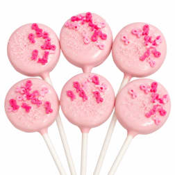 Pink cake pops decorated with breast cancer ribbons