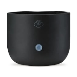 Black cylindrical planter with a small front drainage plug