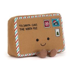 Plush mailbox-shaped holiday decoration with a smiling face and Santa mail text