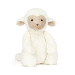 White plush lamb stuffed animal with a beige face