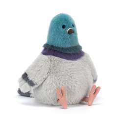 Plush pigeon toy with blue head and gray body