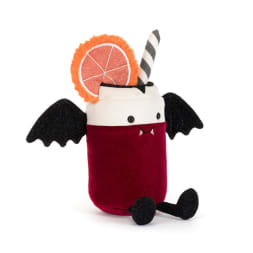 Plush vampire drink toy with bat wings and an orange slice garnish