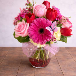 My Fair Lady – Roses, Tulips & Gerbera Daisy Arrangement
