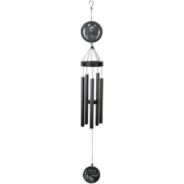 Black memorial wind chime with angel medallions and hanging tubes