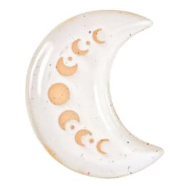 Crescent moon ceramic decor with gold moon phase accents
