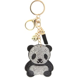 Panda-shaped rhinestone keychain with gold hardware