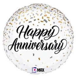 White confetti balloon with "Happy Anniversary" text