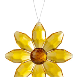 Yellow crystal flower ornament with a hanging loop