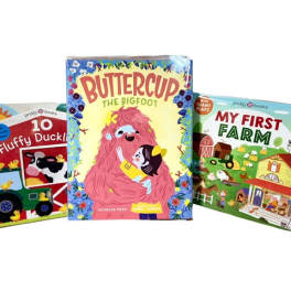 Three children's board books stacked side by side on a white background.