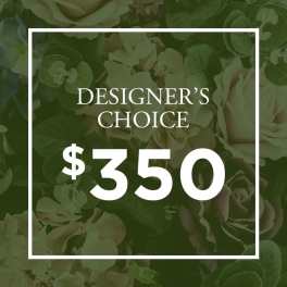 Designer’s choice floral arrangement graphic with $350 text