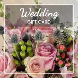 Wedding gift card with a pink floral bouquet background