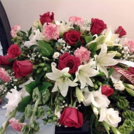 Red, white, pink & green Casket Spray