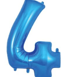 Blue foil balloon shaped like the number 4