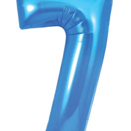 Blue number 7 foil balloon on a white background