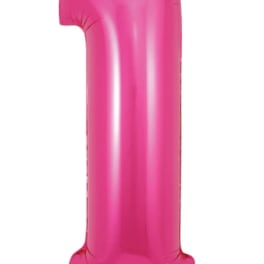Pink foil balloon shaped like the number 1