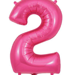 Pink number 2 foil balloon on a white background