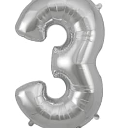 Silver number 3 foil balloon on a white background