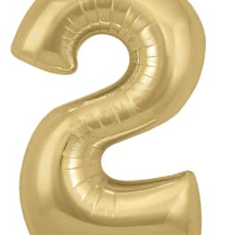 Gold foil balloon shaped like the number 2
