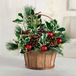 Holly And Pine Cone Basket