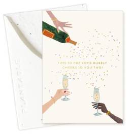 Greeting card with champagne glasses and confetti