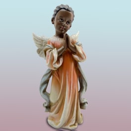 Decorative angel figurine with folded hands and painted robe