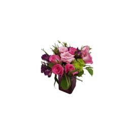 Pink and purple mixed bouquet in a dark vase