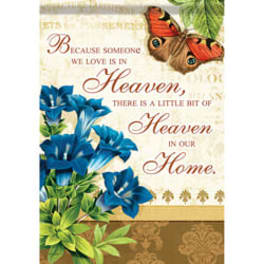 Decorative card with blue flowers and a butterfly illustration