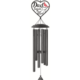 Heart-shaped memorial wind chime with a "Dad forever in our hearts" topper