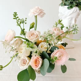 Blush and ivory rose bouquet with airy white filler flowers