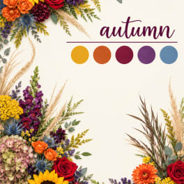 Autumn floral border with sunflowers, roses, and mixed blooms around the edges
