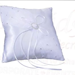 Lavender satin ring pillow with ribbon bow and rhinestone accent