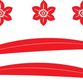Red floral logo with three flower icons and two curved red swooshes on white