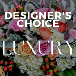 Mixed bouquet of pink, white, and peach flowers with bold text overlay