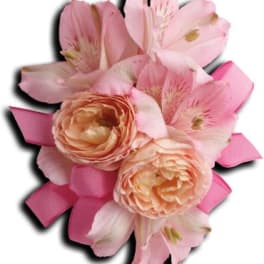 Pink and peach bouquet with alstroemeria and ranunculus