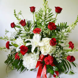 Red and White Table Arrangement