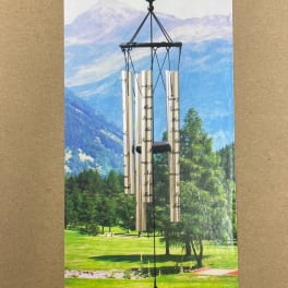 Decorative wind chime with metal tubes and stained-glass accents