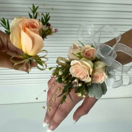 Corsage and Boutonnieres for High School Formals - Peach