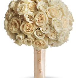Cream rose bouquet with a satin-wrapped handle