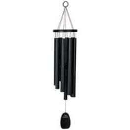 Black hanging wind chime with metal tubes and a clapper
