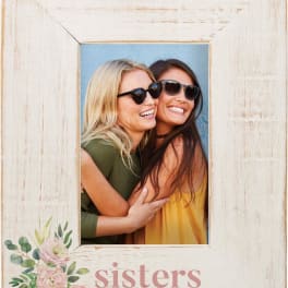 Wooden photo frame with a sisters quote and floral corner art