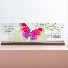 Butterfly memorial plaque with a colorful butterfly and sympathy text
